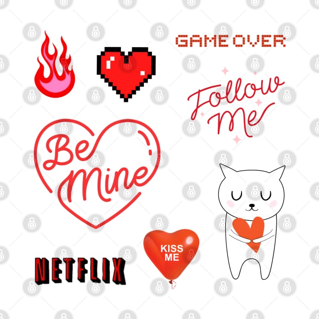 red heart love sticker set collection by FRH Design