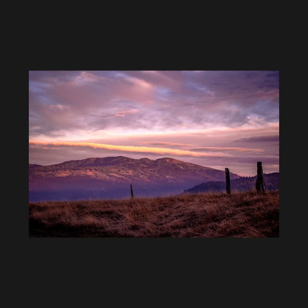 Hilly countryside at sunset by blossomcophoto