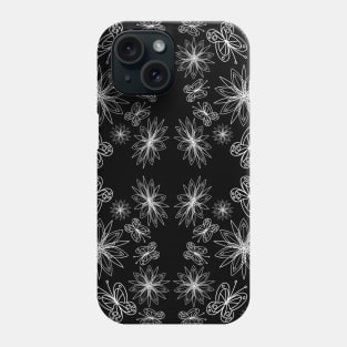 floral pattern with leaves and flowers linocut style Phone Case