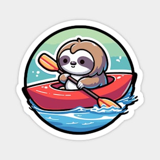 Kayaking Sloth Manga Design - Adorable River Adventure Magnet