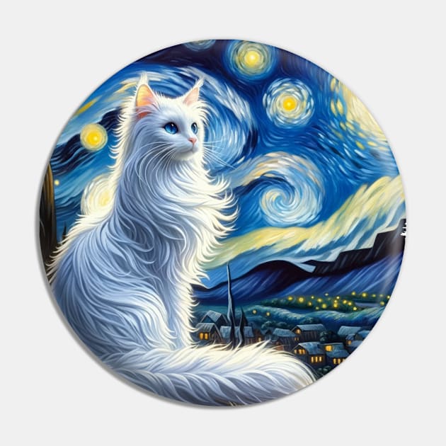 Turkish Angora Starry Night Inspired - Artistic Cat Pin by starry_night