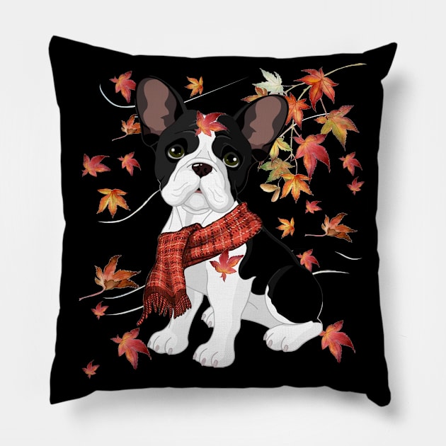 Maple Dog Leaf Fall Hello Autumn Funny French Bulldog Lover Pillow by MarrinerAlex