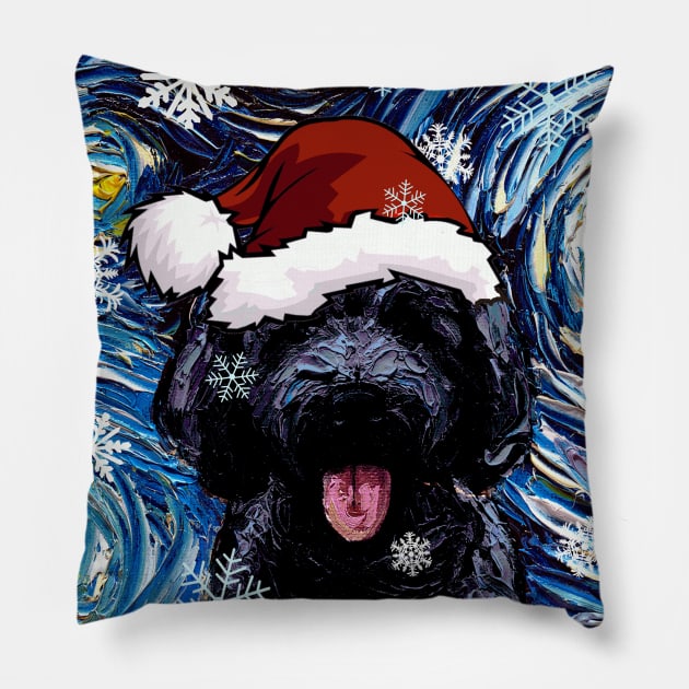 Black Goldendoodle Santa Pillow by sagittariusgallery