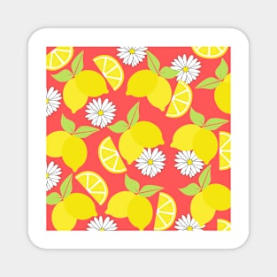 Lemon Pattern with Daisies Magnet