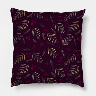 Christmas tree branches and berries - burgundy Pillow