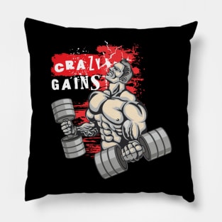 Crazy gains - Nothing beats the feeling of power that weightlifting, powerlifting and strength training it gives us! A beautiful vintage movie design representing body positivity! Pillow