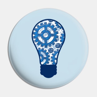 Blue gears light bulb Pin