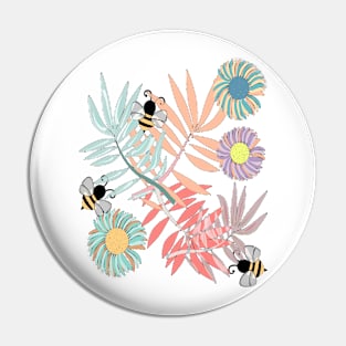 Gerbera, Palms and Bees Pin