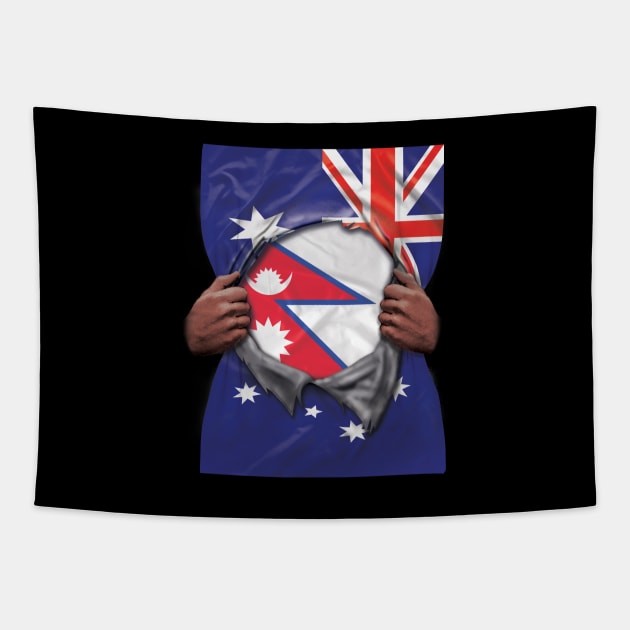 Nepal Flag Australian Flag Ripped - Gift for Nepalese From Nepal Tapestry by Country Flags