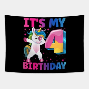 It'S My 4Th Birthday Unicorn 4 Year Old Girl Tapestry