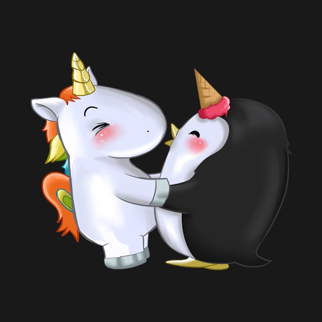 Cute Unicorn Penguin Ice Creame Horn Hugging Gift by TheTeeBee