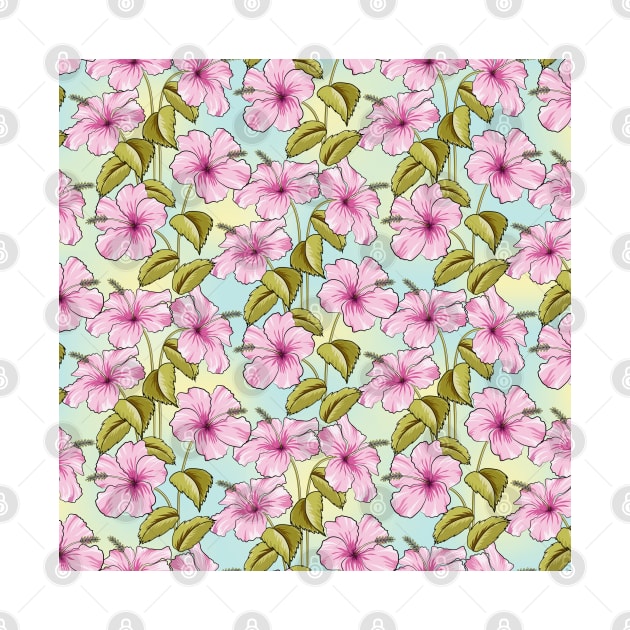 Pink Hibiscus Flowers Pattern by Designoholic