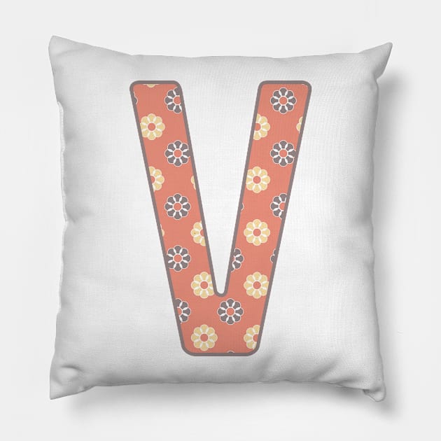 MONOGRAM LETTER V PINK FLORAL TYPOGRAPHY DESIGN Pillow by Rhubarb Myrtle