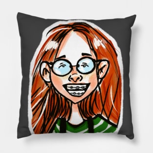 cute girl in braces. redhead girl in glasses Pillow