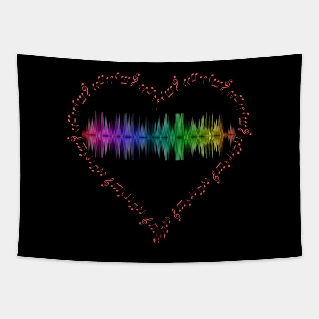 Heart shape musical notes with sound wave inside Tapestry by Mr.Dom store