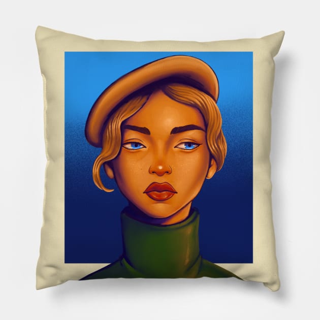 Gold in Blue Pillow by Yadoking