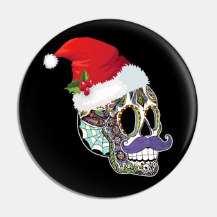 Day Of The Dead Christmas Santa Hat Sugar Skull Party Pin