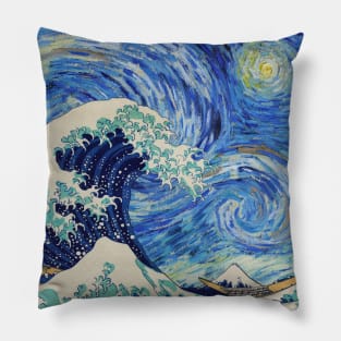 The Great Wave x Starry Night - Hokusai x Van Gogh Pillow