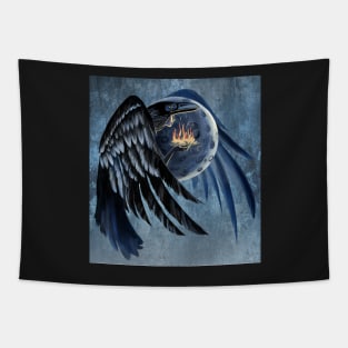 Moon Raven woman Tapestry