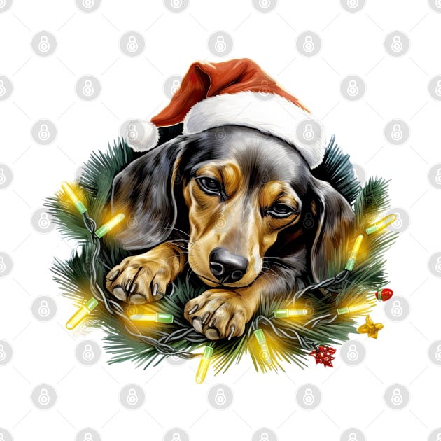 Lazy Dachshund Dog at Christmas by Chromatic Fusion Studio