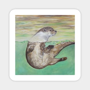 Playful River Otter Painting Magnet