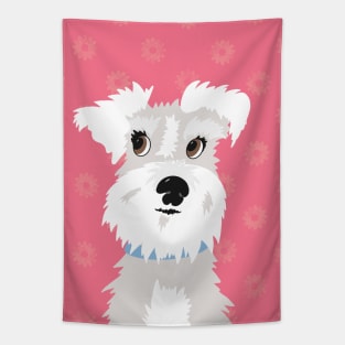 White Miniature Schnauzer Dog with Pink Daisies Tapestry