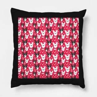 FRENCHIE French Bulldog Pattern in Red Fun Frenchies Paw Prints and Bone Print Pillow