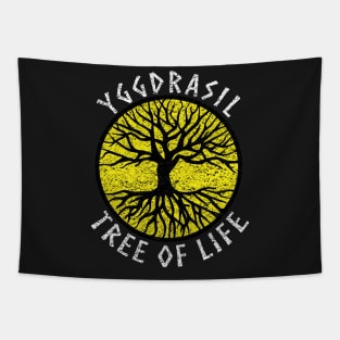 Tree of Life Yggdrasil Yellow Valhalla Vikings Grunge Distressed Tapestry