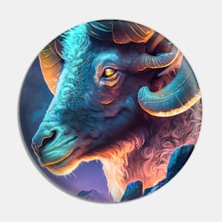 Ram Animal Portrait Painting Wildlife Outdoors Adventure Pin