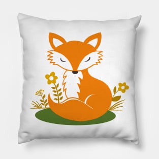 Smiling and sleeping foxes and flowers | orange and light gold | repeat pattern Pillow