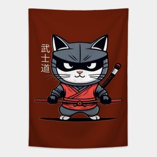 Japanese Cat Ninja Bushido a Vintage Otaku Samurai Tapestry