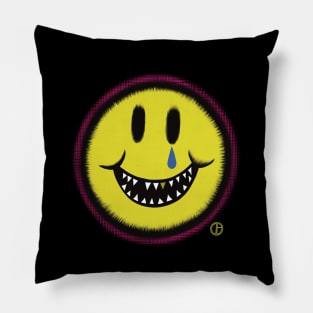 Sunny Smiley Face Tear Fangs Gold Tooth Pillow