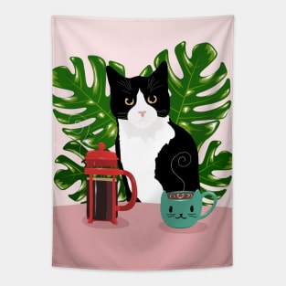 Tuxie Cat and Coffee Tapestry