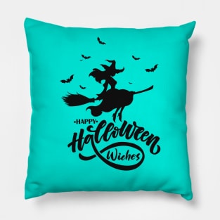 Happy Halloween Beauty Witch Flying Broom Pillow