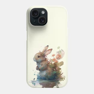 Watercolor peaceful bunny scene Phone Case