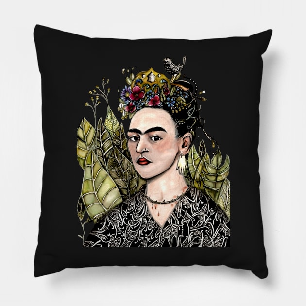 Frida Kahlo Self Portrait 2 Pillow by GWCVFG