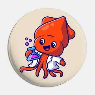 Cute Squid Scientist Holding Tube Cartoon Pin