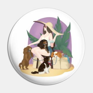 Fashionable Cavalier King Charles Spaniels and Woman Pin