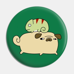 Pug and Little Chameleon Pin