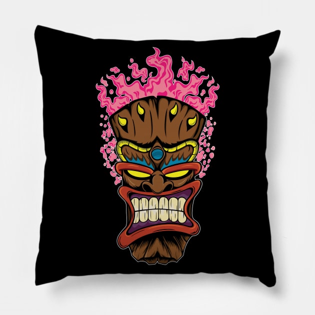 Tiki Mask with Pink Fire Pillow by Designs by Darrin