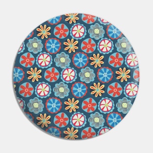 Scandinavian Doodle Flowers Red and Blue Pin