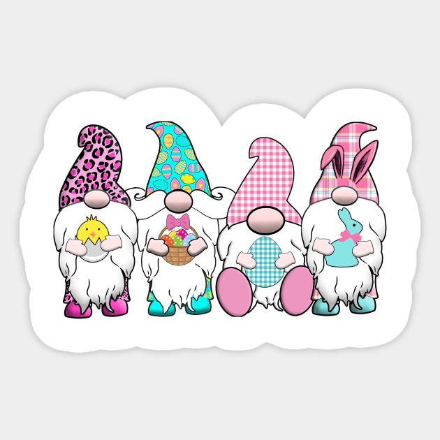 Download 4 Easter Gnome Bunnies Easter Bunny Gnomes Easter Gnomes Sticker Teepublic