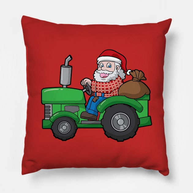 Santa Claus Farmer Tractor Merry Christmas Pillow by E