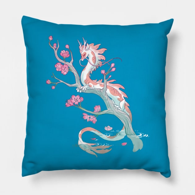 Koi Dragon Serene Sakura Pillow by Mamath