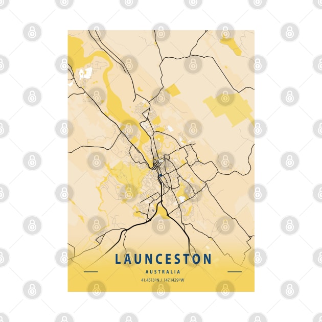 Launceston - Australia Yellow City Map by tienstencil