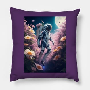 Astronaut in the cosmic flower garden Pillow