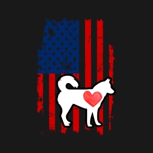 Siberian Husky Merica Usa American Flag T-Shirt