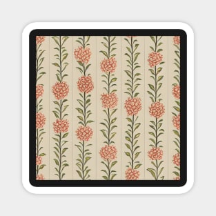 Peach Pink Vintage Flowers Stripe Vine Magnet