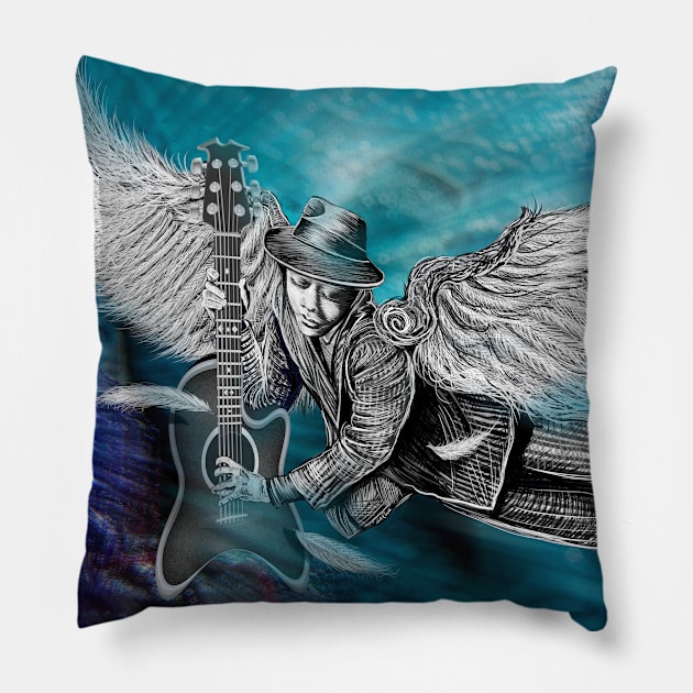 Winged Blue 6 Strings Pillow by Dual Rogue