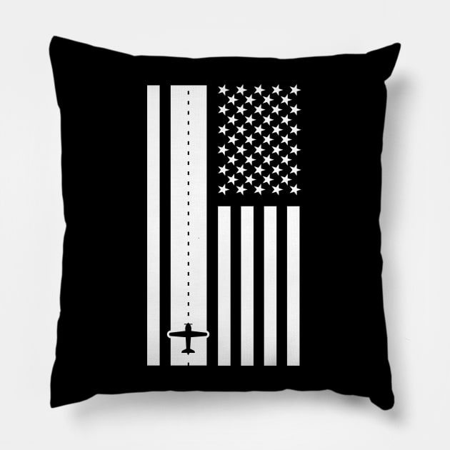 Airplane Pilot & American Flag - Airport Runway Pillow by MeatMan